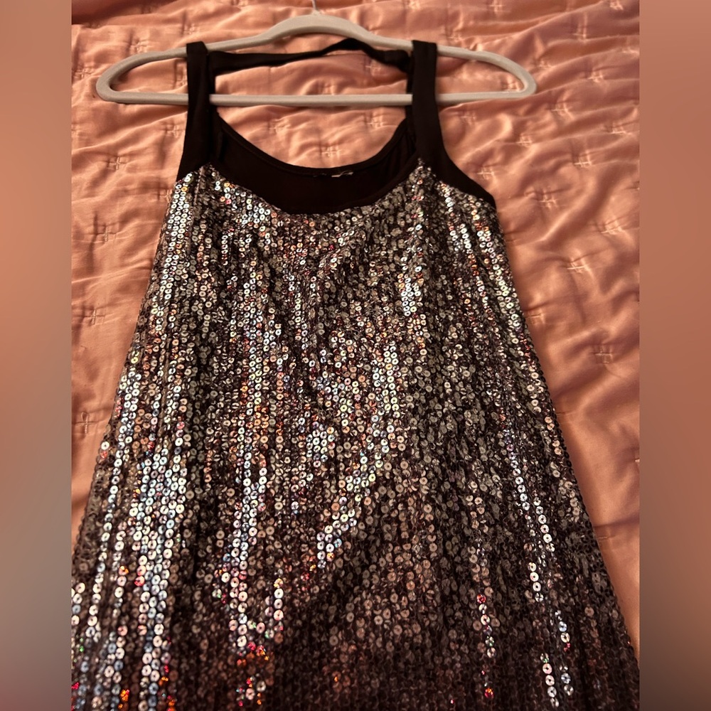 Elegant Black and Silver Sequin Prom Dress